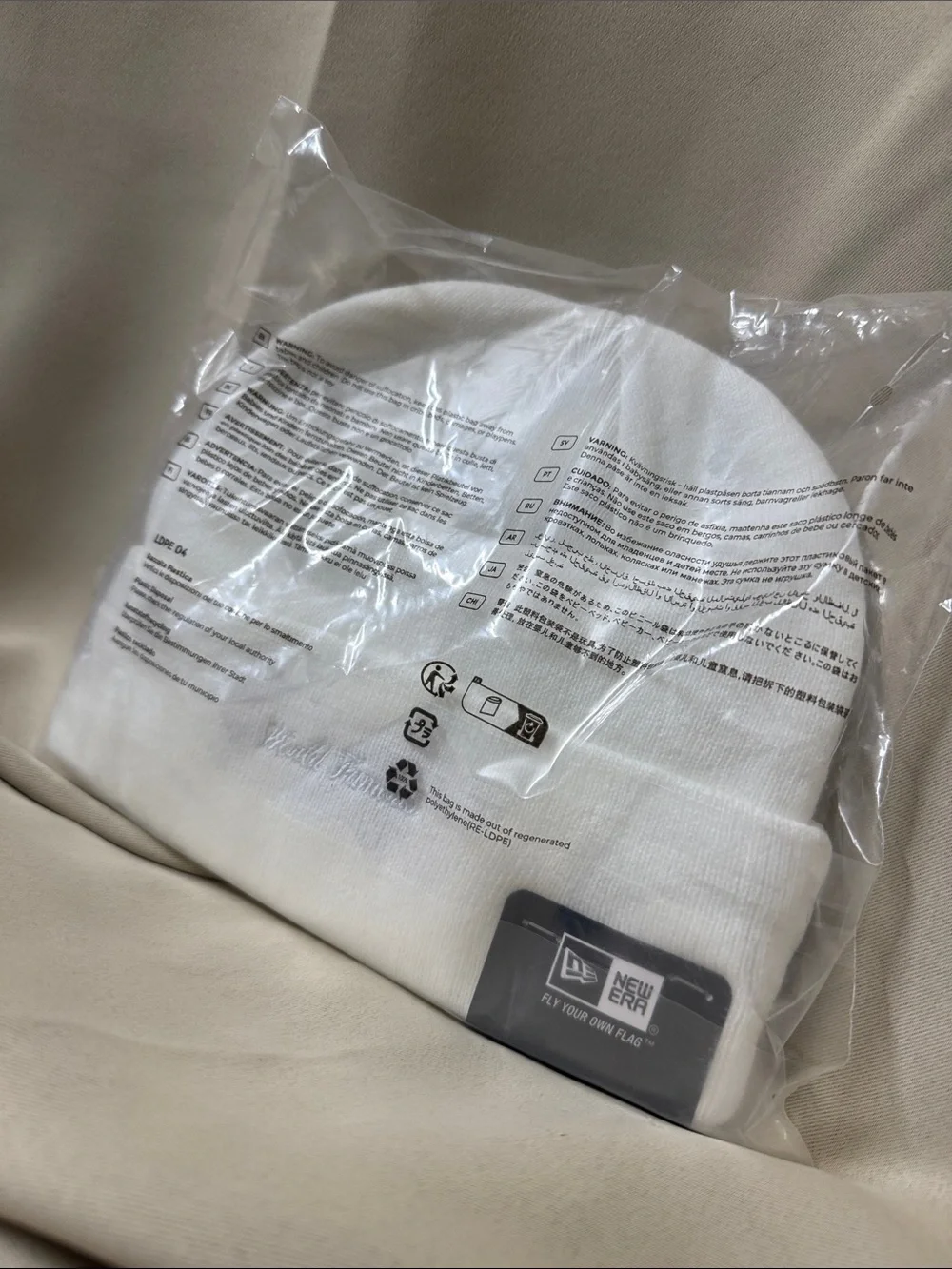Adult Supreme White & Pink unisex Knit Beanie with Embroidered Logo